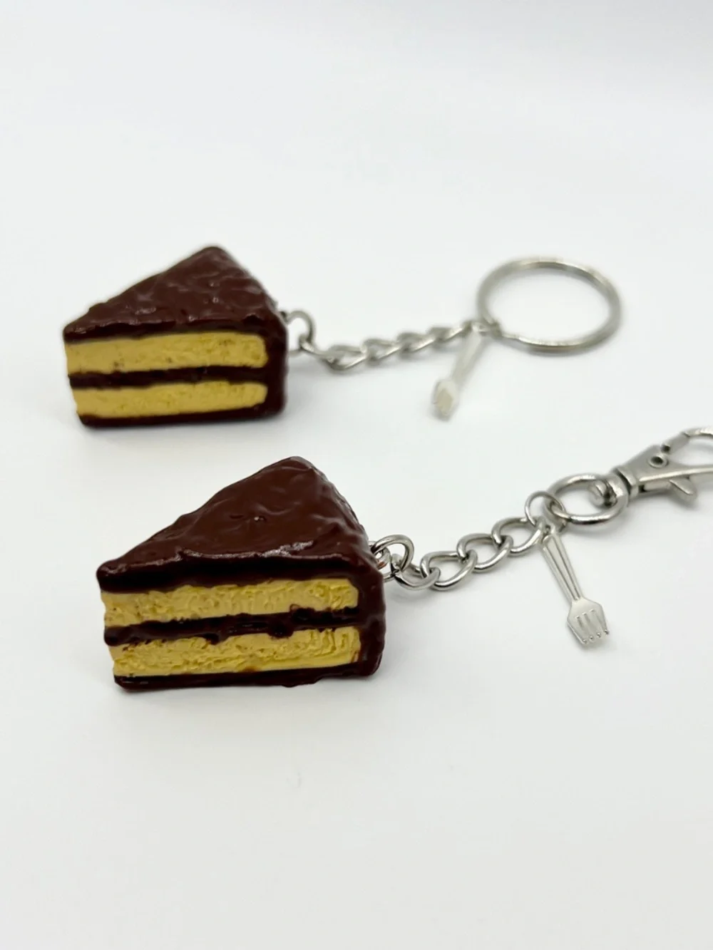 Handmade Yellow Cake with Chocolate Icing/Frosting Keychain or Bag Clip